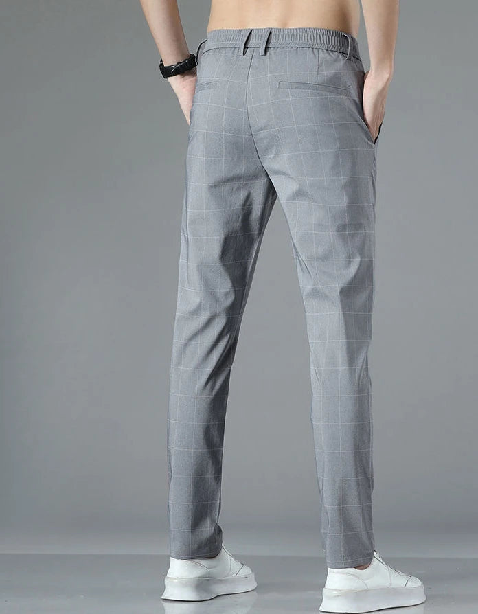 Male Suit Trousers Check Cooling Ice Silk Plaid Straight Up Clothes Offer Slacks Designer Men's Summer Pants Fabric 2024 Classic