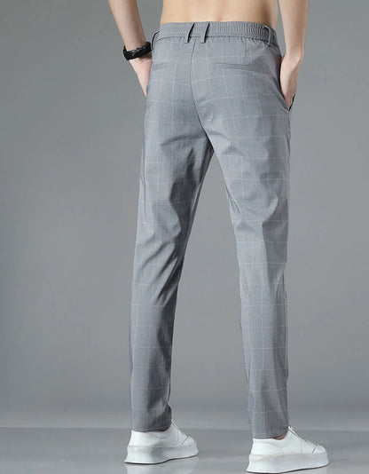 Male Suit Trousers Check Cooling Ice Silk Plaid Straight Up Clothes Offer Slacks Designer Men's Summer Pants Fabric 2024 Classic