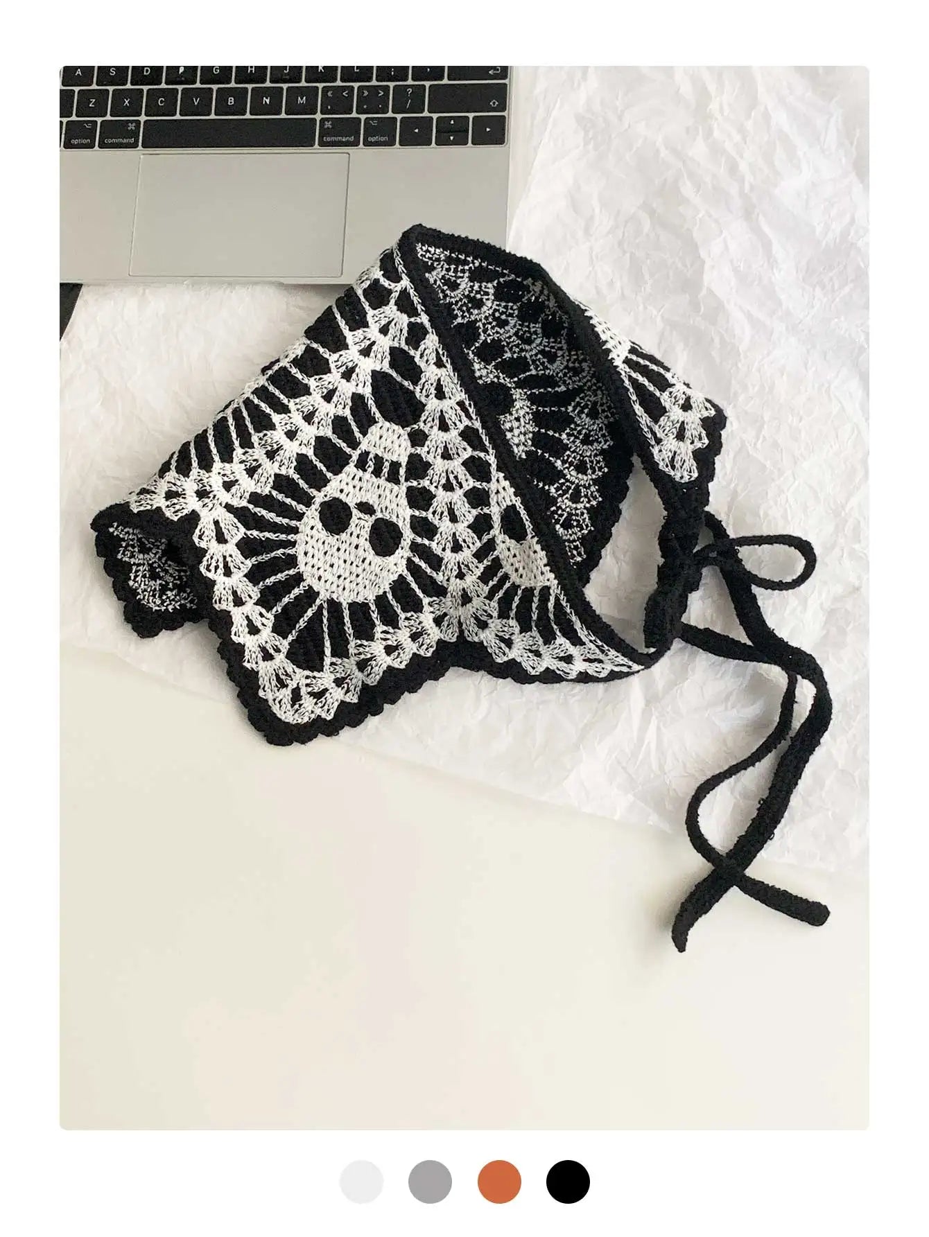 Halloween Costume Skeleton Ghost Bat Spider Web Personalized Knitted Crochet Headband Female Photo Photo Triangle Scarf Trendy Badiee Stylez