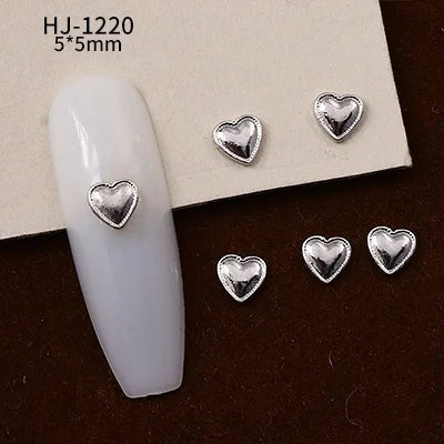 20PCS 3D Glossy Gold Silver Metallic Love Heart Various Crook Frame Solid Alloy Nail Art Rhinestones Decorations Manicure Charms HJ-1220