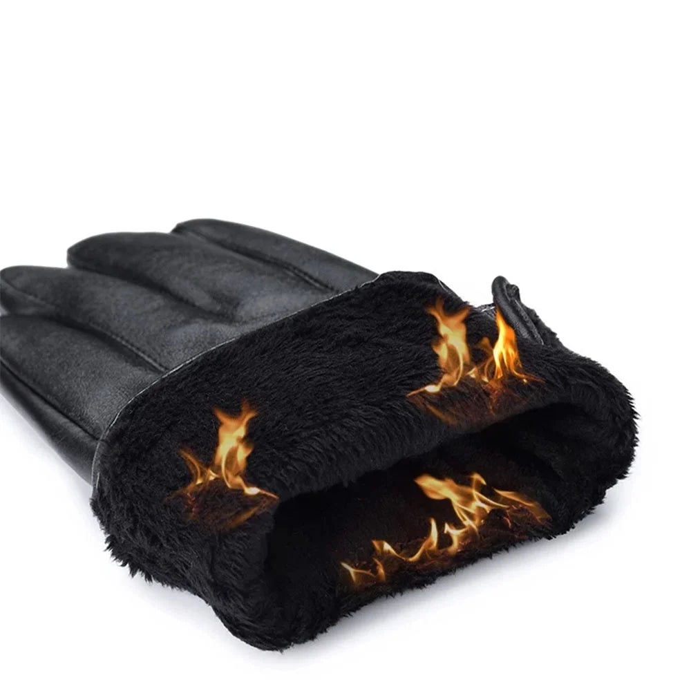 1 Pair High Quality Full Finger Black Riding Gloves Men PU Leather Glove Winter Warm Touch Screen Gloves