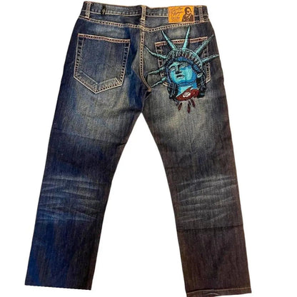 Y2k 2000s Bootcut Jeans Wing Flap Pockets Shining Diamonds Jean Casual Denim Pants Straight Wide Leg Jeans Women Clothing