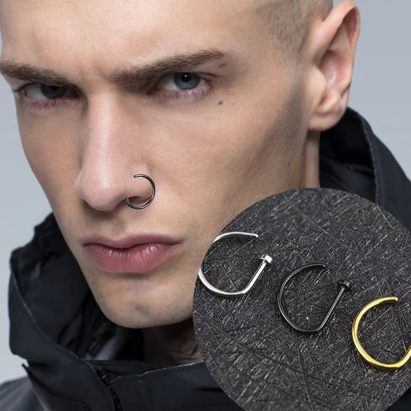 1/3/5Pcs 316L Stainless Steel Fake Piercing Nose Rings for Women Men, D-Shape Septum Nose Ring Clip On Nose Piercing Jewelry Badiee Stylez