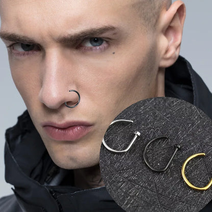 1/3/5Pcs 316L Stainless Steel Fake Piercing Nose Rings for Women Men, D-Shape Septum Nose Ring Clip On Nose Piercing Jewelry Badiee Stylez