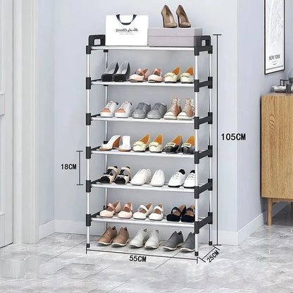 3-7Floor Simple Shoe Rack Multi Layer Dustproof Household Doorstep Shoe Cabinet Storage Space Saving Assembly Of Small Shoe Rack Black six layer