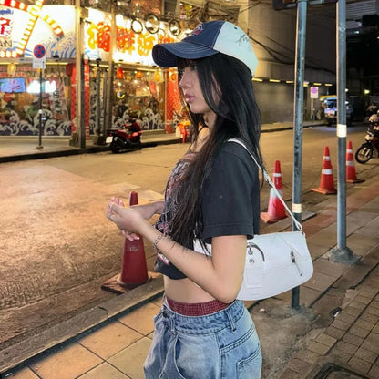 Gothic Tee Y2k Letter Print Off Shoulder Punk T-shirts Women Harajuku Summer Streetwear Grunge T Shirt Aesthetic Sexy Crop Tops