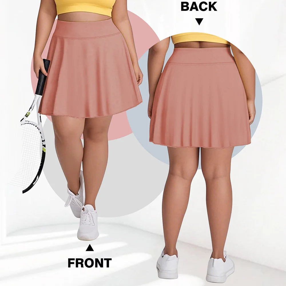 Plus Size Women with Pocket Short Skirt Fitness Short Skirt High Waist Fashion 200lbs Sports Short Skirt Gym Outdoor Solid Skirt Pink