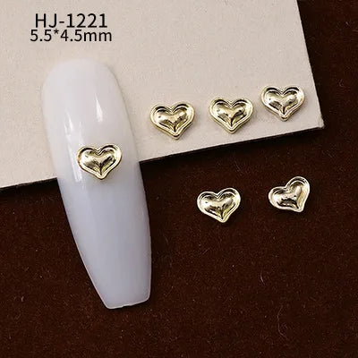 20PCS 3D Glossy Gold Silver Metallic Love Heart Various Crook Frame Solid Alloy Nail Art Rhinestones Decorations Manicure Charms HJ-1221