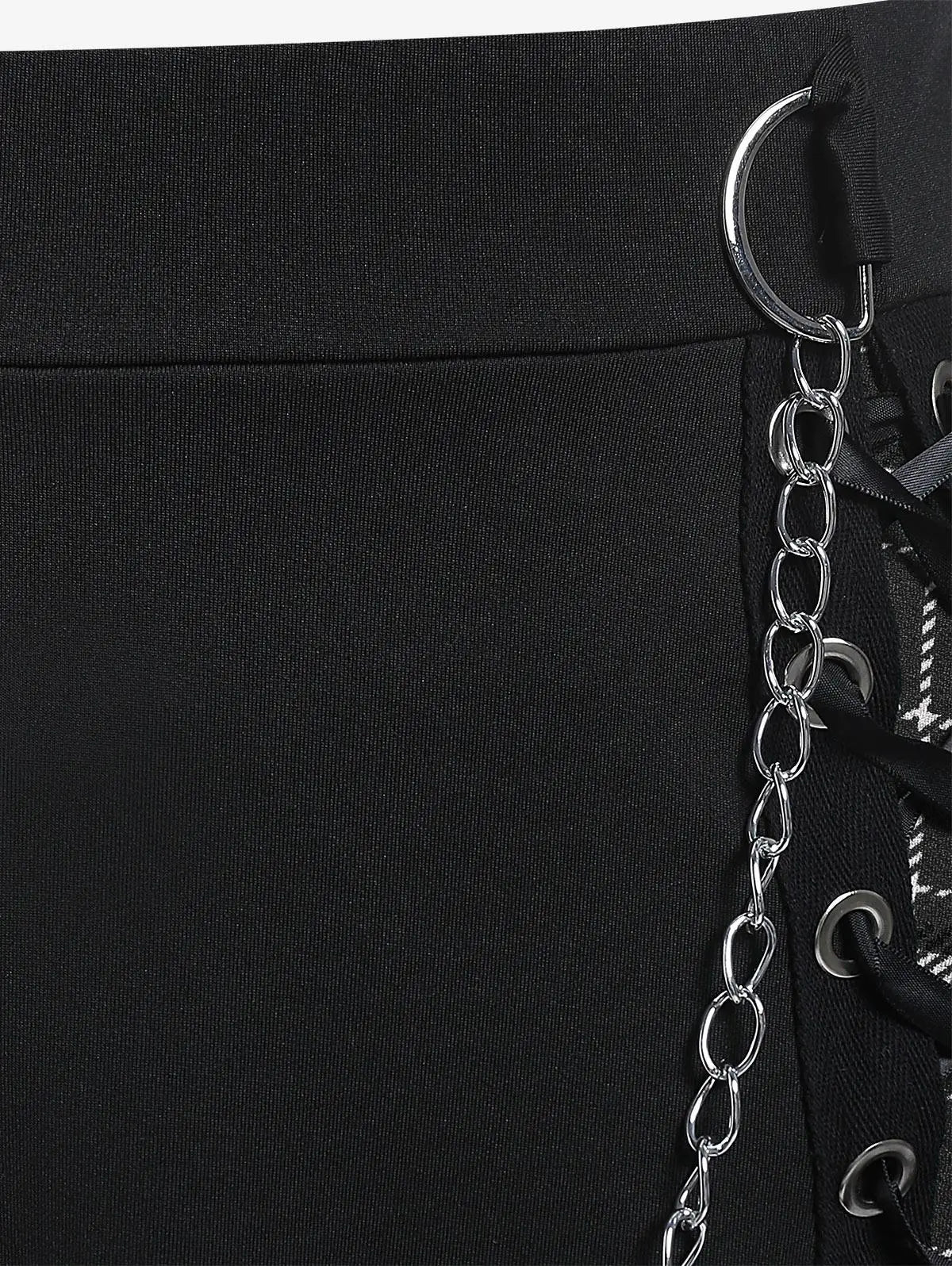 ROSEGAL Plus Size Women's Gothic Skirt Casual Plain Chain Detail High Waisted Stitching Plaid Pleated Layered Lace Up Skirts 5XL