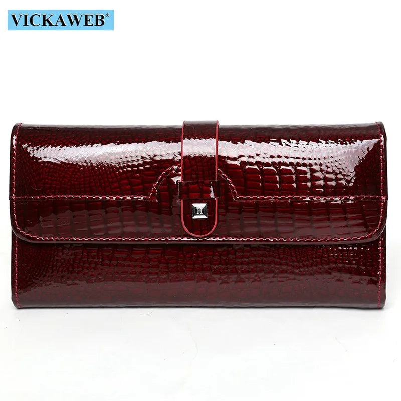 Free Gift Women Leather Wallet Long Ladies 3 Folders Clutch Money Bag Design Purse Fashion AE605-25 Date Red