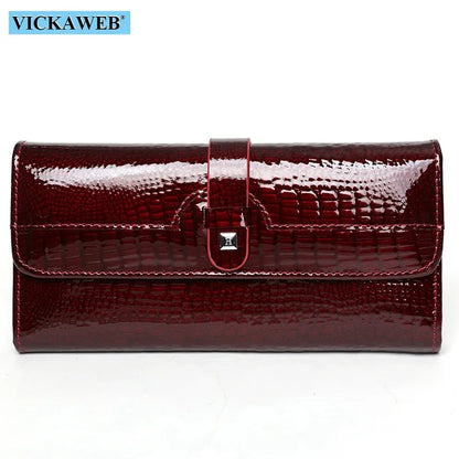 Free Gift Women Leather Wallet Long Ladies 3 Folders Clutch Money Bag Design Purse Fashion AE605-25 Date Red