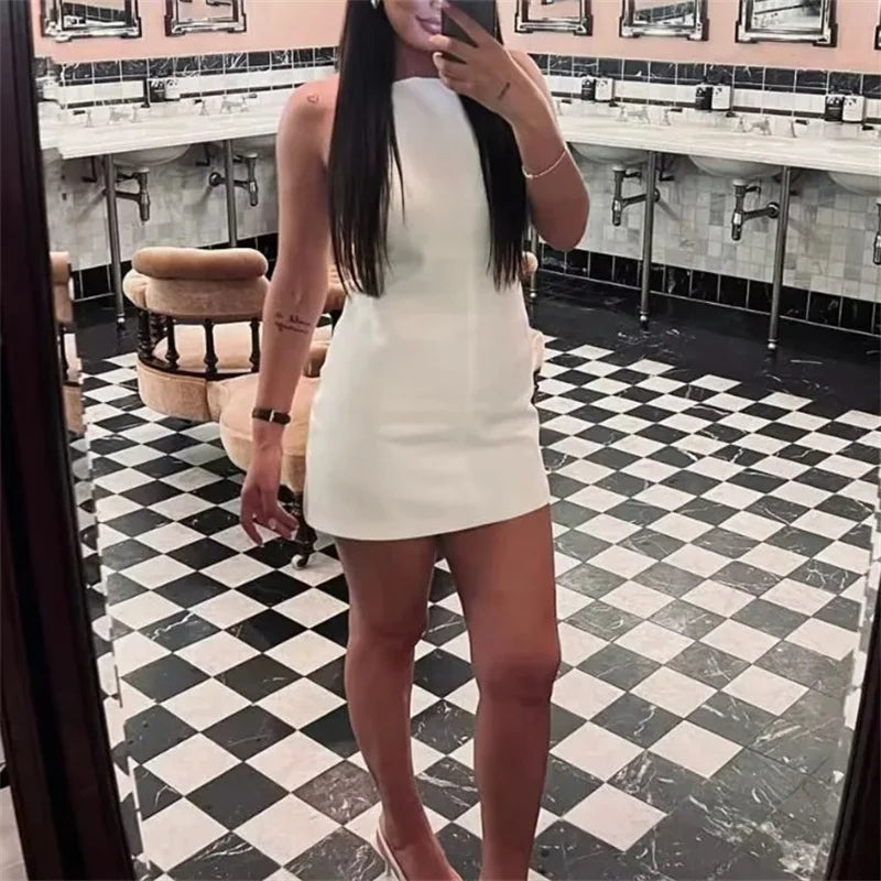 MUJER White Mini Dress Woman Sleeveless Summer Short Dresses For Women 2025 Off Shoulder Black Sexy Dress Evening Party Dresses