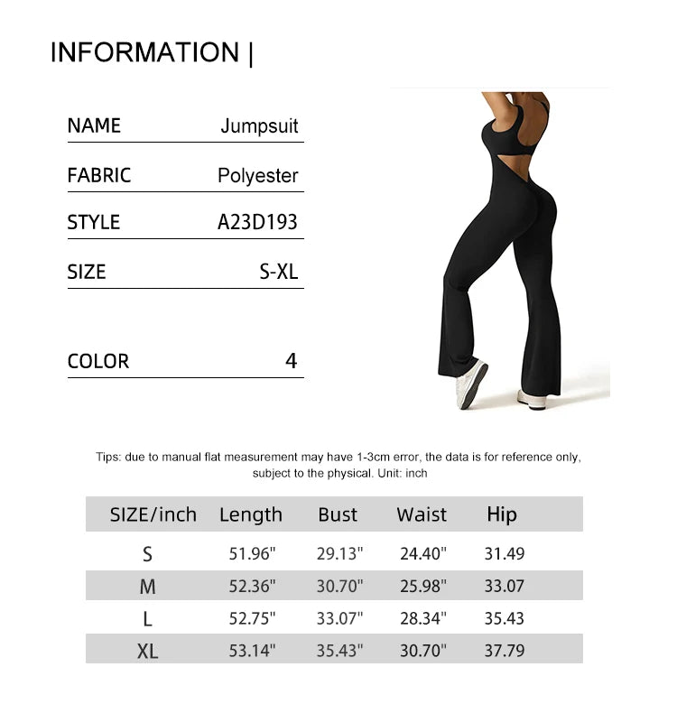 2025 Summer New Women's Sexy Hottie Style Backless One-piece Suit Sports Fitness Yoga Pullover One-piece Suit Flared Pants