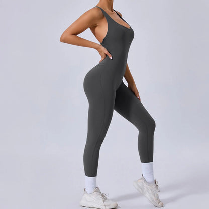 Rompers Yoga Sets Solid Black Hollow Out Bandage Backless Cross Jumpsuit for Women Fitness One-piece Gym Clothing Tracksuit