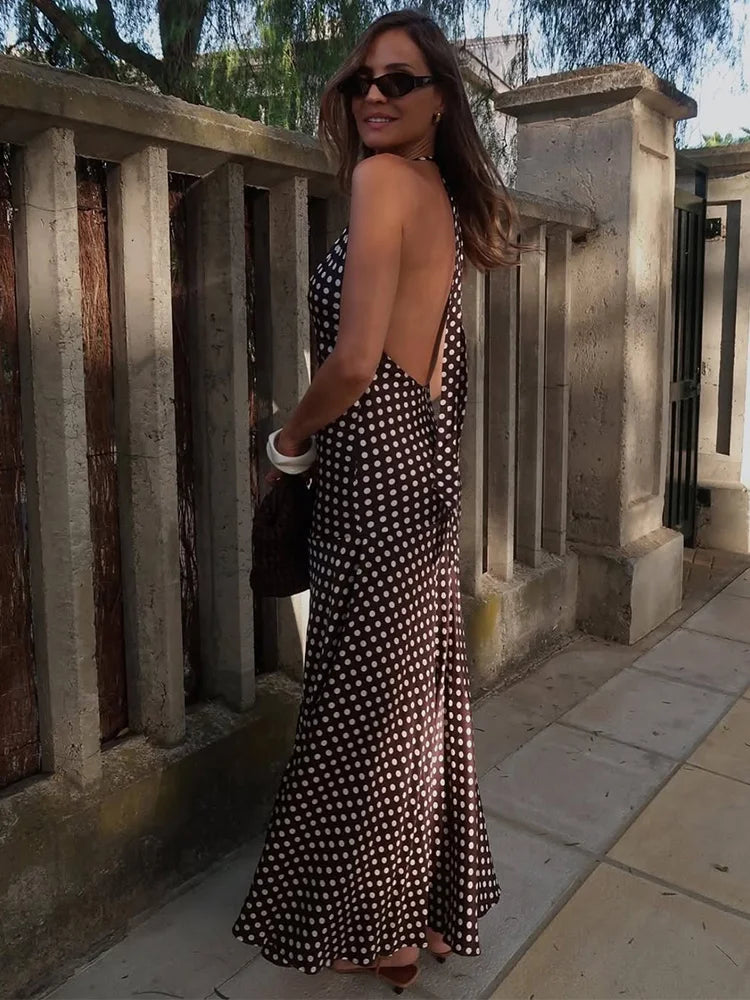 Trendix Polka Dot Print Backless Dress Women Summer Sexy Deep V Neck Sleeveless Off Shoulder Maxi Dresses Elegant Evneing Dress