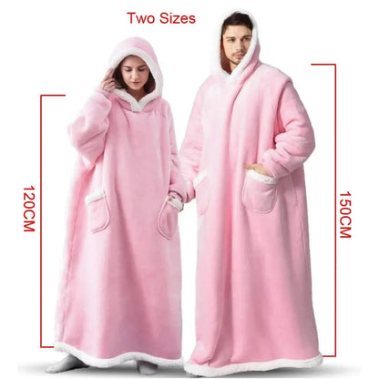 180cm Super Long Flannel Blanket Pyjamas with Sleeves Winter Hoodies Sweatshirt Women Men Pullover Fleece Giant Oversized Outdoo - Badiee Stylez