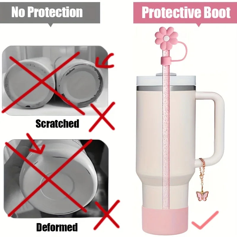 6pcs Reusable Accessories Set for Stanley 40oz Tumblers - Bow Straw Covers, Sparkling Straw, Protective Boot, Charm Chains Badiee Stylez