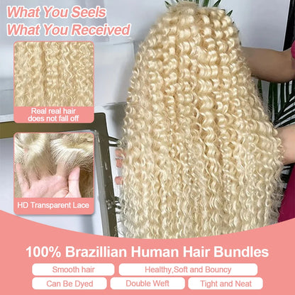 613 Blonde HD Lace Frontal Wig 13x4 13×6 Deep Wave Lace Front Human Hair Wig Colored Curly Wigs Water Wave Wigs For Women ﻿ ﻿ Badiee Stylez