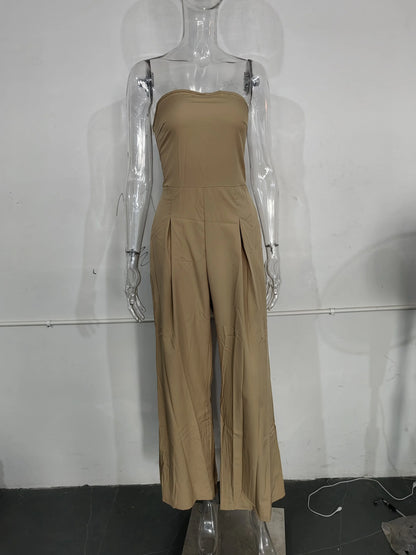 Summer Women's Jumpsuit Fashion Strapless Solid Color Sleeveless Loose Wide Legs Pants Casua Romper High Streetwear Female Cloth Badiee Stylez