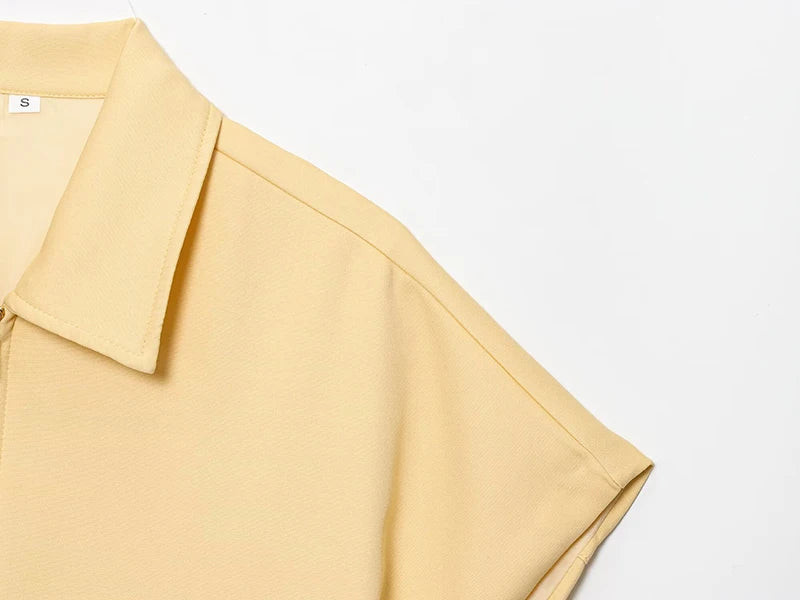 RAFZNB Women's Cropped Jackets Coats Fashion Turn-down Collar Short Sleeve Coats Casual Female Outerwear Chic Tops