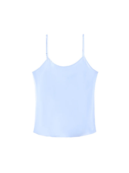 SuyaDream, Women 100%Real Silk Camisoles, 19MM, Solid Cozy Camis, 2024 Spring Summer Basic T shirts, White, Pink, Beige SKY BLUE