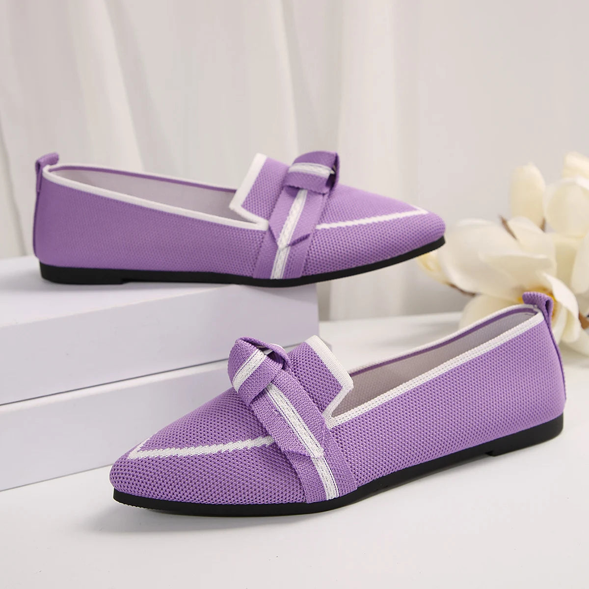 Women Flats Loafers Bowknot Pointed Toe Mesh Casual Shoes Comfort Walkers Ladies Light Lace Up Soft Sole Flats Zapatos De Mujer