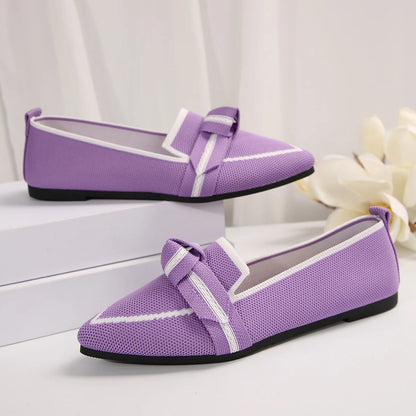 Women Flats Loafers Bowknot Pointed Toe Mesh Casual Shoes Comfort Walkers Ladies Light Lace Up Soft Sole Flats Zapatos De Mujer