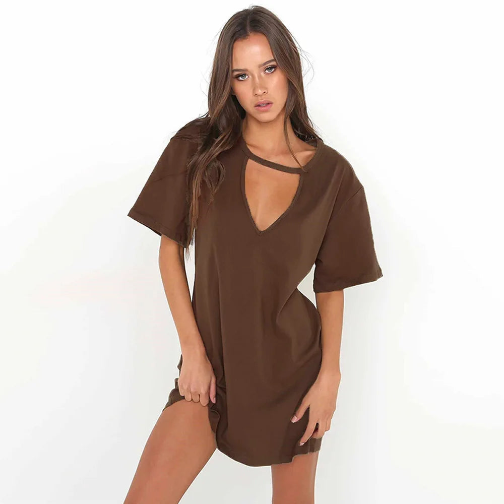 Sexy Elegant Dress Wrap Deep V Neck Cut Out Loose Dress Women Solid Color Short Sleeve Mini Dress Club Party Vestidos Badiee Stylez