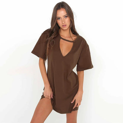Sexy Elegant Dress Wrap Deep V Neck Cut Out Loose Dress Women Solid Color Short Sleeve Mini Dress Club Party Vestidos Badiee Stylez