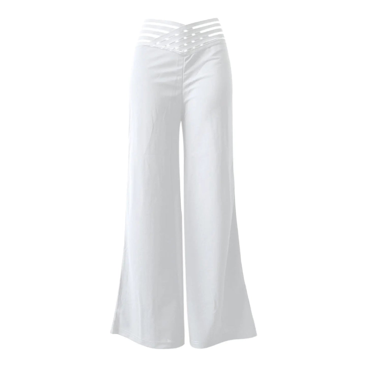 Women Flared Pants Elegant Office Lady Casual High Waist Trousers Spring Summer Solid Crisscross Sheer Mesh Patch Wide Leg Pant Badiee Stylez