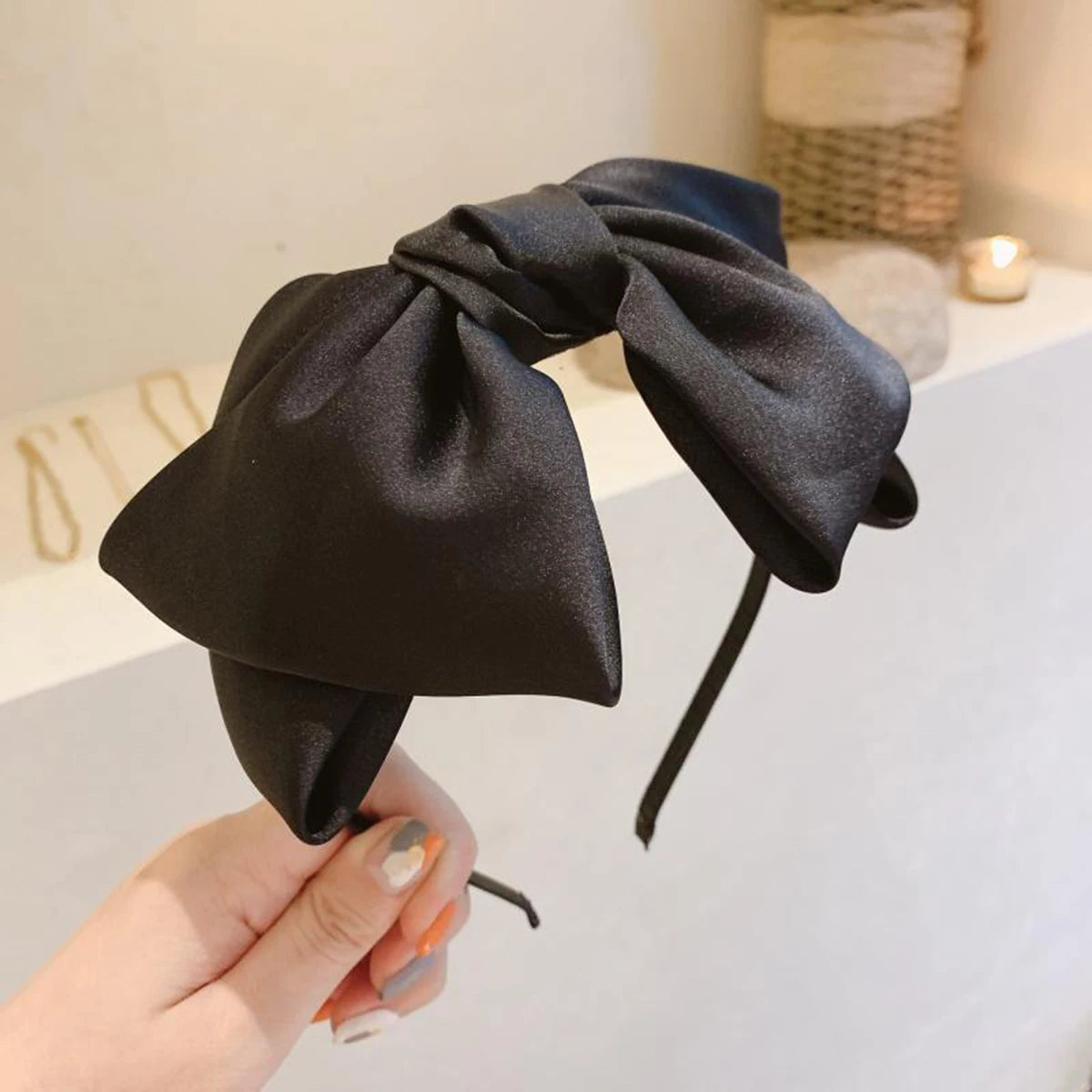 1Pcs Fashion Oversize Solid Bow Hairbands Hair Hoops For Women Girls Party Hair Accessories Black Hair Hoop