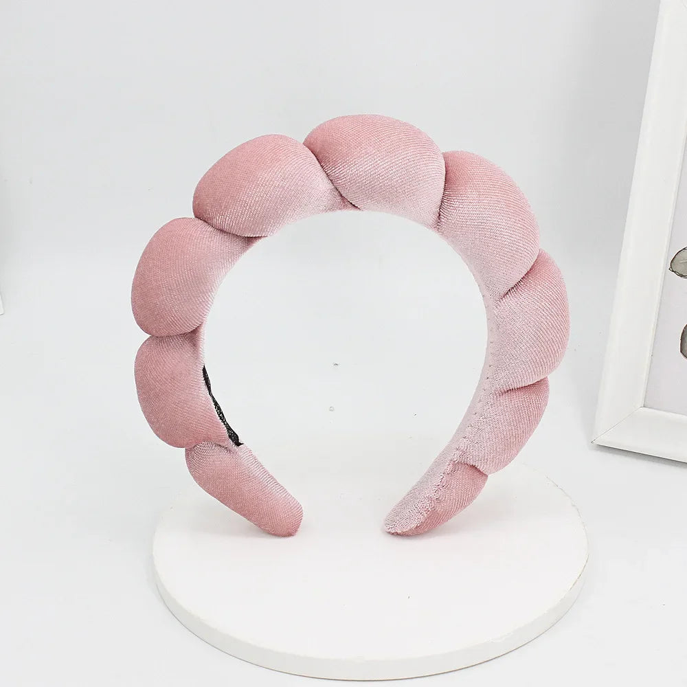 Sponge Spa Headband Velvet Washing Face Wide Padded Headband Skin Care Makeup Removal Shower for Women Girls Hair Accessories Pale Pinkish Grey