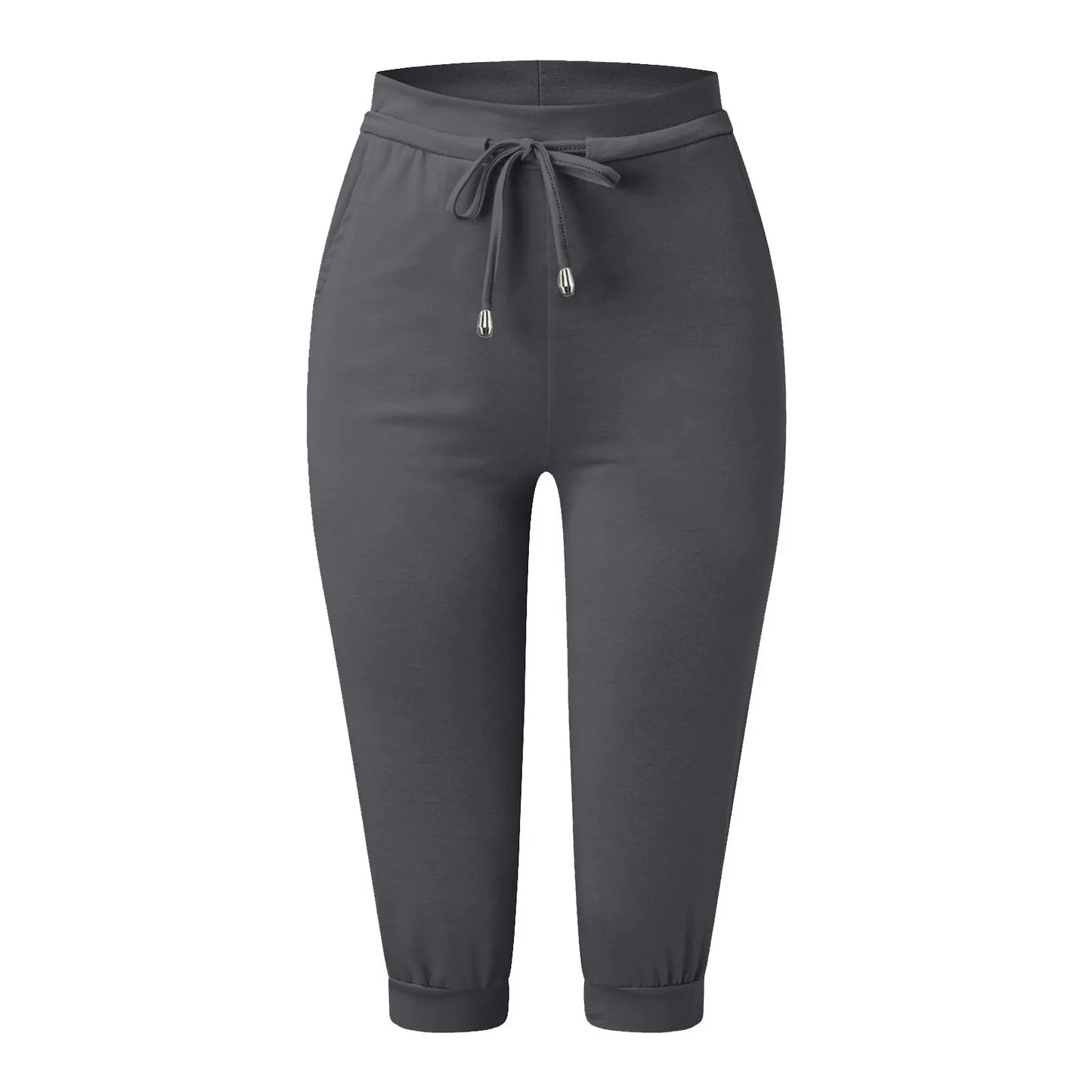 Classic Solid Color Jogging Pants Women Cotton Linen Capris Trousers Bandage Double Pocket Pants Summer Beach Vacation Wear