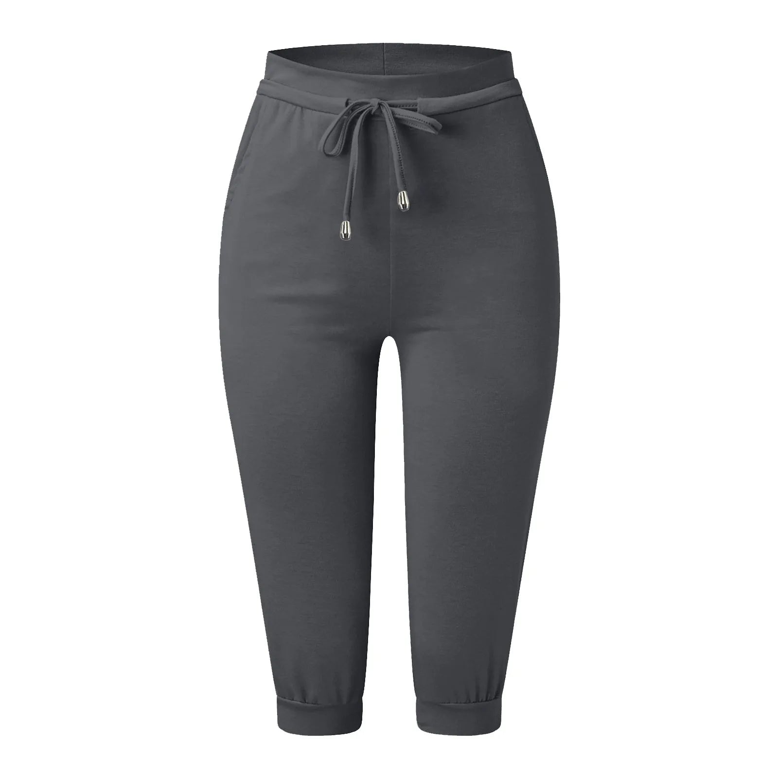 Classic Solid Color Jogging Pants Women Cotton Linen Capris Trousers Bandage Double Pocket Pants Summer Beach Vacation Wear