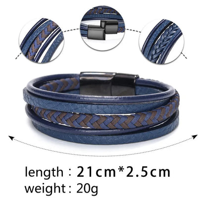 Trendy Leather Bracelets For Men Stainless Steel Bracelet 21CM Multilayer Braided Rope Bracelets for Male Jewelry Gifts