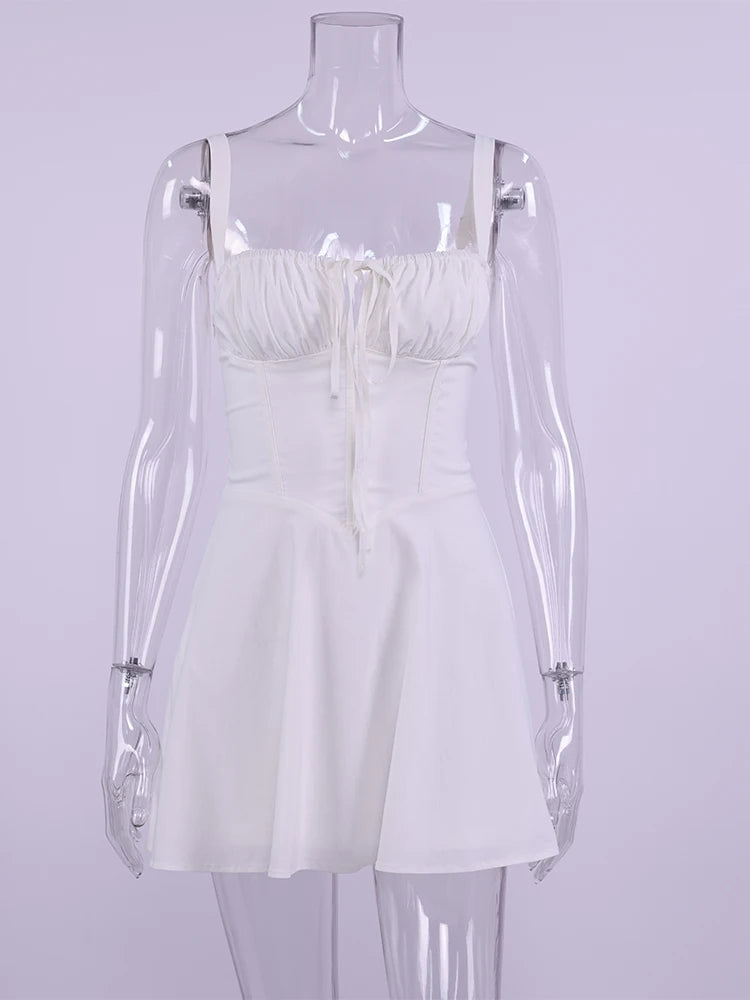 NewAsia Fashion Solid Mini Dress Sweet Adjustable Bandage Backless Slim Camis Dresses Elastic Zipper Robe Holiday Style Vestidos