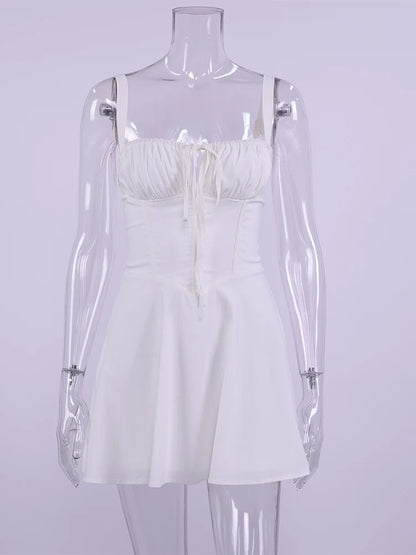 NewAsia Fashion Solid Mini Dress Sweet Adjustable Bandage Backless Slim Camis Dresses Elastic Zipper Robe Holiday Style Vestidos