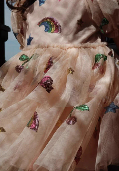 2025 Girls Party Princess Dress KS Kids Sequin Mesh Dresses Girl Full Print Dress Carnival Party Baby Cute Skirt Children Gifts