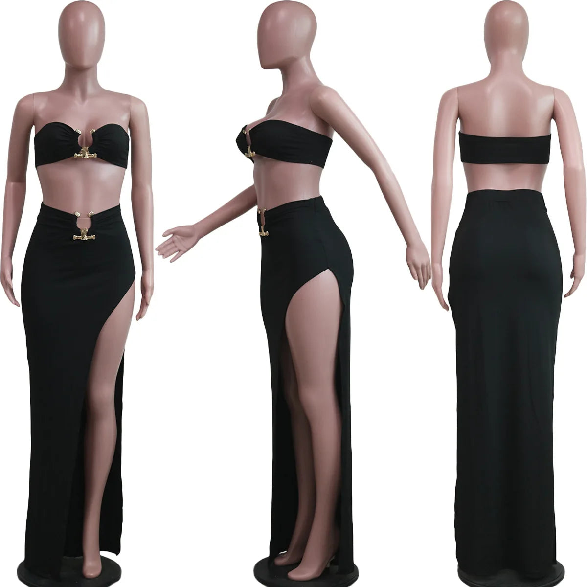 Customized Sexy Strapless Hollow Out Women Dress White Sleeveless High Slit Dress Female Autumn Skinny Elegant Party Clubwear 20