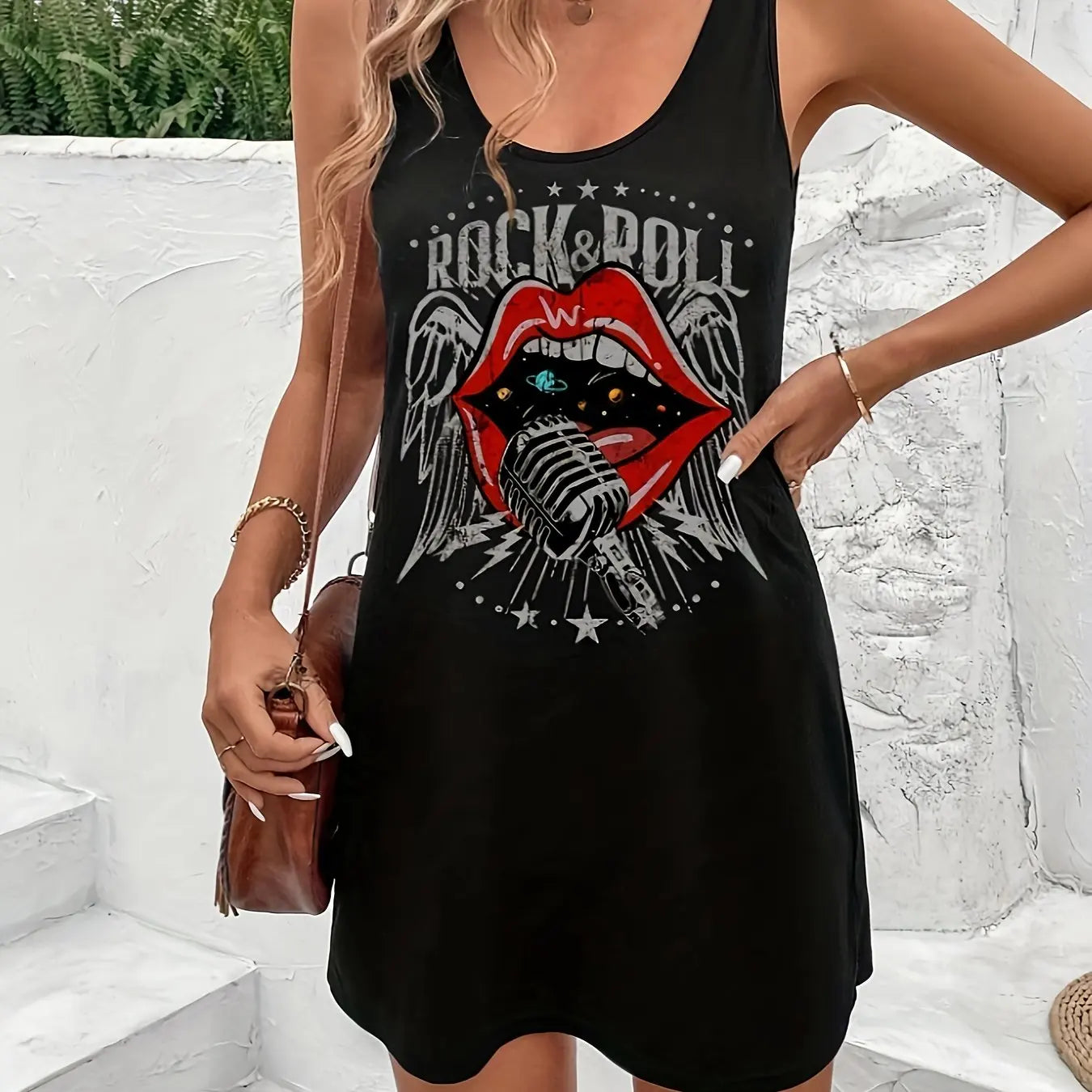 Women's Summer Sleeveless Tank Top Dress Sexy Women's summer loose sleeveless short mini dress with black print