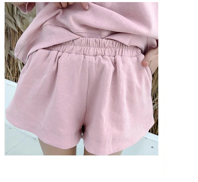 Red Two piece Cotton Women's Sportswear Set 2025 Summer New Round neck Short sleeved Top+Shorts Women Loose Casual Clothing