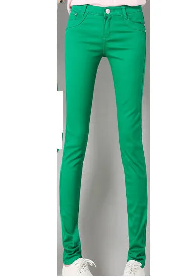 Women Dress Pants Tapered Leg Colored Stretch Slim Jeans Skinny Trousers Pockets for Daily ouc073 green