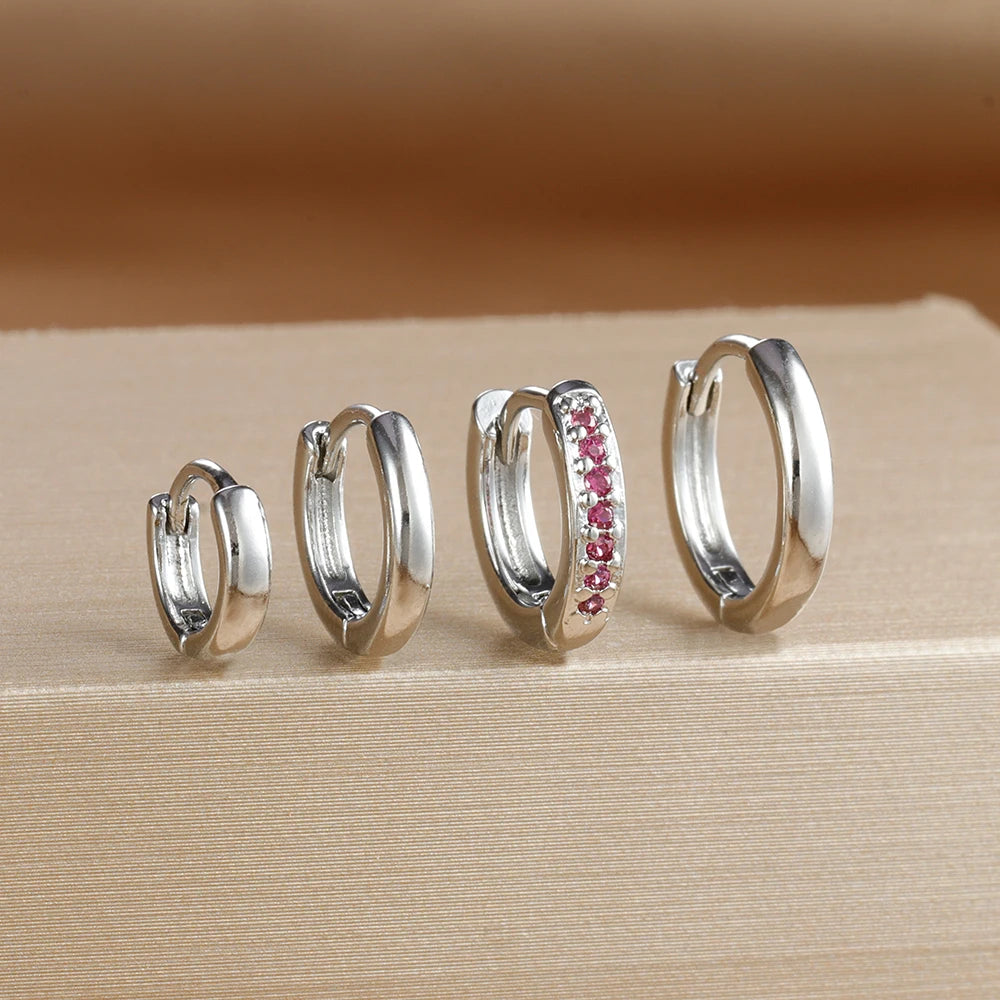 4PCS Set Stainless Steel Huggie Minimal Hoop Earrings 6/8/10mm Crystal Zirconia Helix Tragus Cartilage Earrings Piercing Jewelry Badiee Stylez