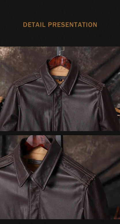 Bomber A2 Pilot Genuine Leather Jacket Men Warm 100% Cow Leather Air Force Coat Dark Brown Men's Cowhide Motorcycle Jackets