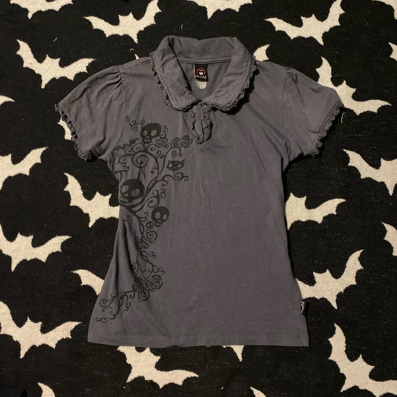 Punk Vintage 2000s Streetwear T shirts Women Clothes Gothic Slim Skulls Print Femme Tshirt Short sleeve Kpop Aesthetic Crop Tops Dark Grey