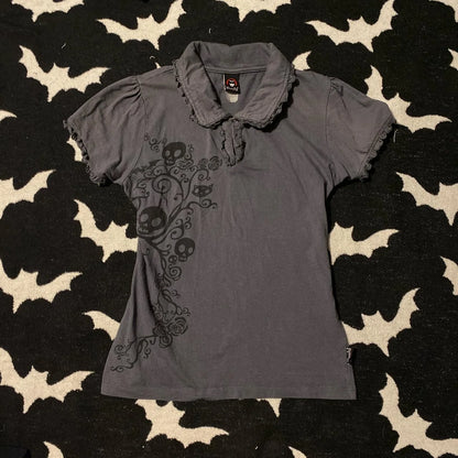 Punk Vintage 2000s Streetwear T shirts Women Clothes Gothic Slim Skulls Print Femme Tshirt Short sleeve Kpop Aesthetic Crop Tops Dark Grey