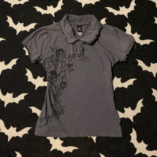 Punk Vintage 2000s Streetwear T shirts Women Clothes Gothic Slim Skulls Print Femme Tshirt Short sleeve Kpop Aesthetic Crop Tops Dark Grey