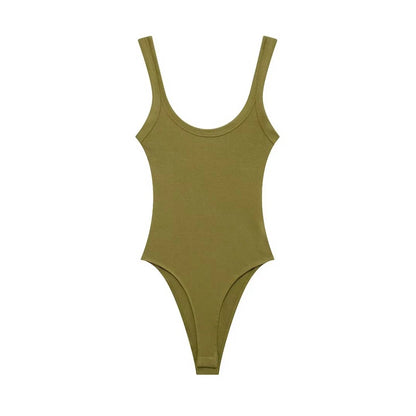 TRZA-Skinny Ribbed Bodysuits for Women, O Neck, Straps, Snap-Button, Female Playsuits, Sexy Fashion as picture