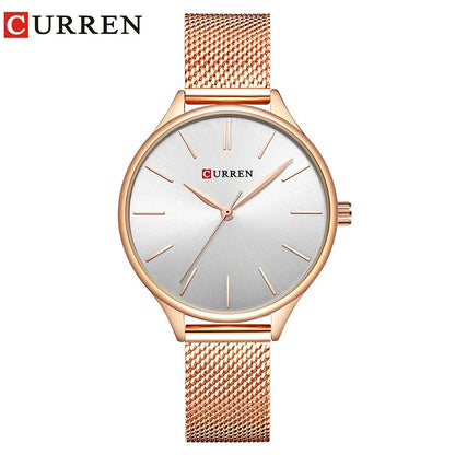 CURREN Original Women's Luxury Watch Matte Dial Japanese Quartz Movement Stainless Steel Mesh Strap with Box