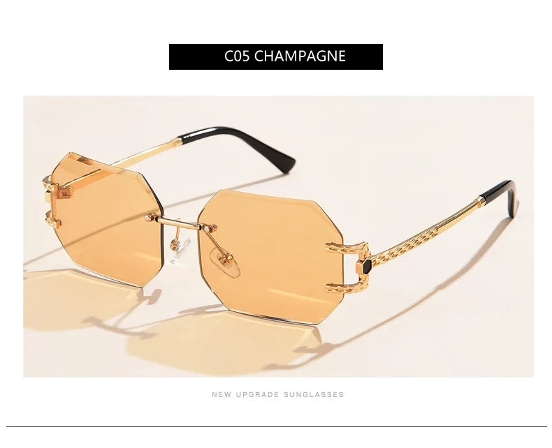 Retro Sunglasses Women Brand Designer Rimless Polygon Sun Glasses Fashion Shades Square Cutting Lens Ladies Frameless Eyeglasses